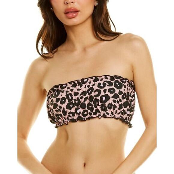 New Anthropologie PQ Remi Leopard Ruched Bandeau Bikini Top + Tie Bottoms Set - Picture 4 of 6